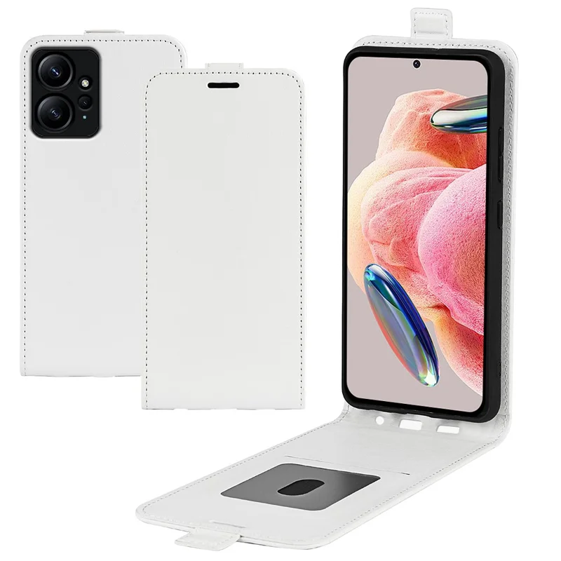For Xiaomi Redmi Note 12 4G Vertical Flip Phone Case Crazy Horse Texture Card Holder PU Leather Protective Cover - White
