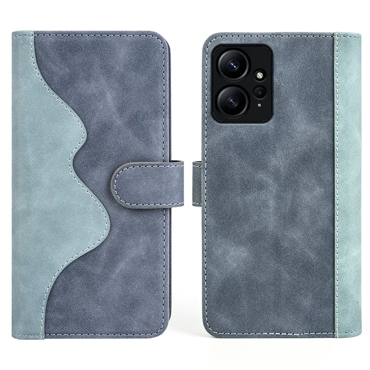 Для Xiaomi Redmi Note 12 4G Dual Color Splicing Leather Wallet Anti-drop Cover Flip Stand Phone Case - Blue