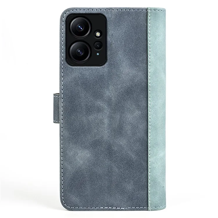 Для Xiaomi Redmi Note 12 4G Dual Color Splicing Leather Wallet Anti-drop Cover Flip Stand Phone Case - Blue