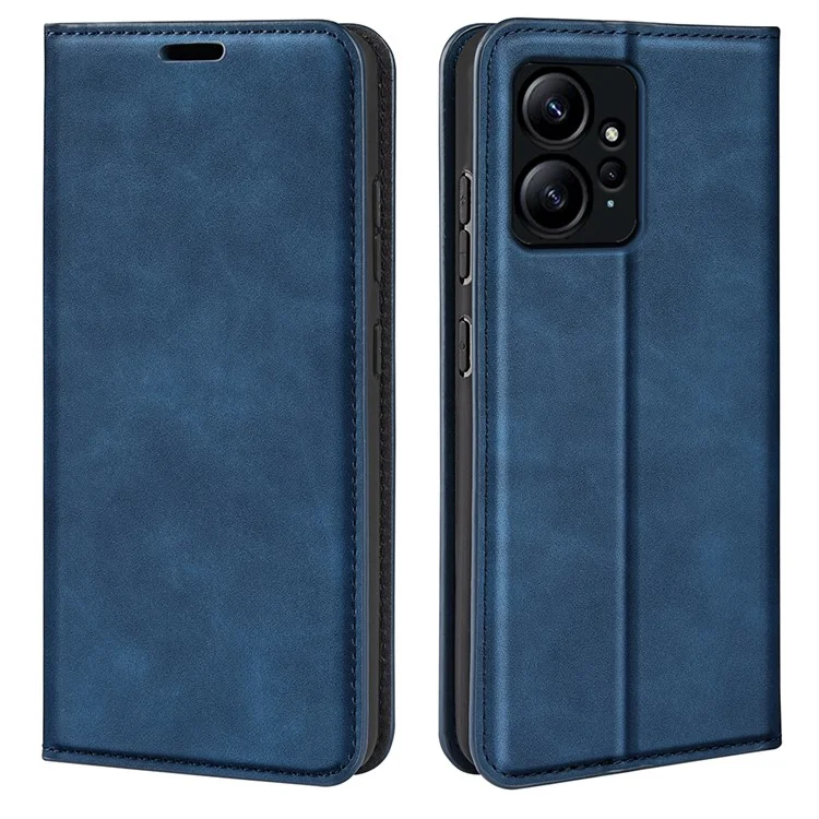 For Xiaomi Redmi Note 12 4G Skin-touch Leather Wallet Phone Case Magnetic Auto Closing Stand Cover - Blue