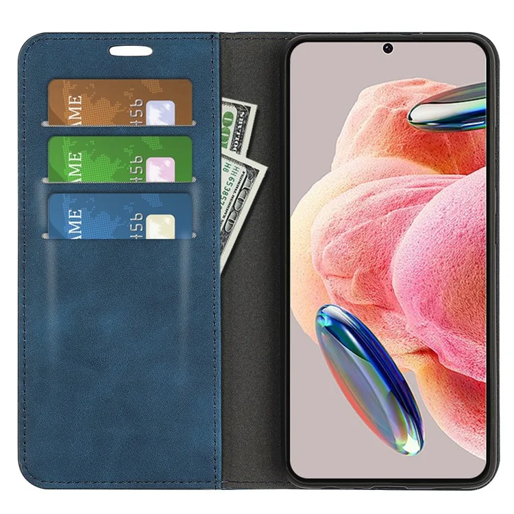 For Xiaomi Redmi Note 12 4G Skin-touch Leather Wallet Phone Case Magnetic Auto Closing Stand Cover - Blue