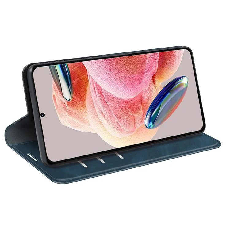 For Xiaomi Redmi Note 12 4G Skin-touch Leather Wallet Phone Case Magnetic Auto Closing Stand Cover - Blue