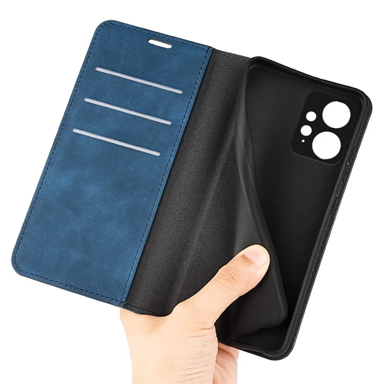 For Xiaomi Redmi Note 12 4G Skin-touch Leather Wallet Phone Case Magnetic Auto Closing Stand Cover - Blue