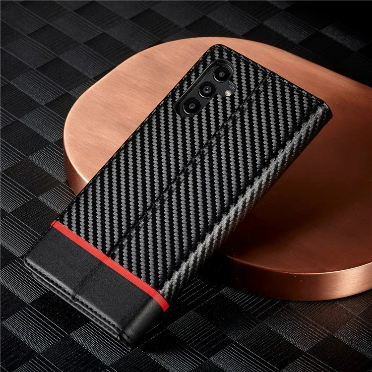 LC.IMEEKE For Samsung Galaxy A24 4G (162.1 x 77.6 x 8.3mm) Wallet Stand Phone Case Carbon Fiber Texture PU Leather Cover - Horizontal Stripe
