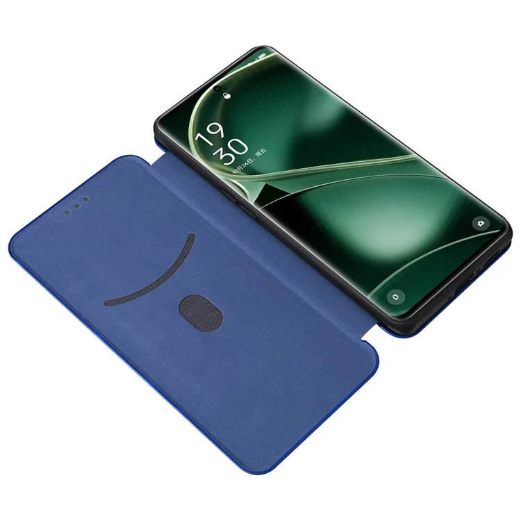 Para Oppo Find X6 Pro Cubierta de teléfono de cuero PU con soporte Textura de fibra de carbono Estuche de teléfono con ranura para tarjeta - Azul