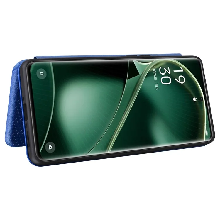 Para Oppo Find X6 Pro Cubierta de teléfono de cuero PU con soporte Textura de fibra de carbono Estuche de teléfono con ranura para tarjeta - Azul
