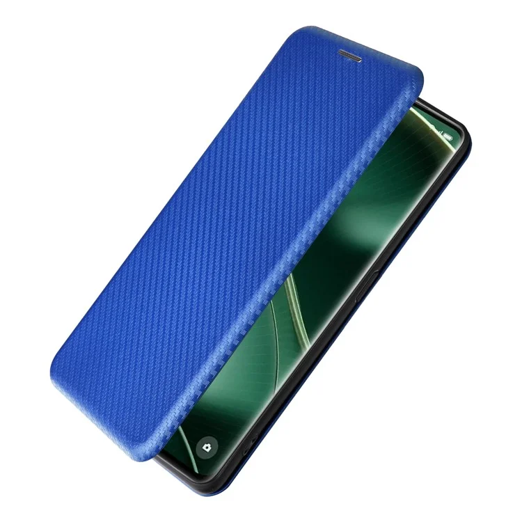 Para Oppo Find X6 Pro Cubierta de teléfono de cuero PU con soporte Textura de fibra de carbono Estuche de teléfono con ranura para tarjeta - Azul