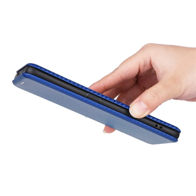 Para Oppo Find X6 Pro Cubierta de teléfono de cuero PU con soporte Textura de fibra de carbono Estuche de teléfono con ranura para tarjeta - Azul
