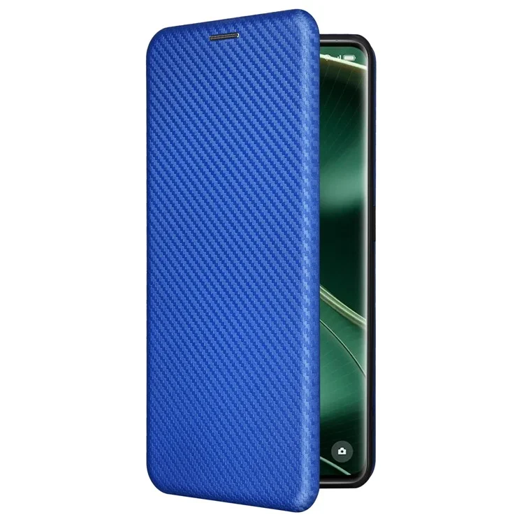 Para Oppo Find X6 Pro Cubierta de teléfono de cuero PU con soporte Textura de fibra de carbono Estuche de teléfono con ranura para tarjeta - Azul