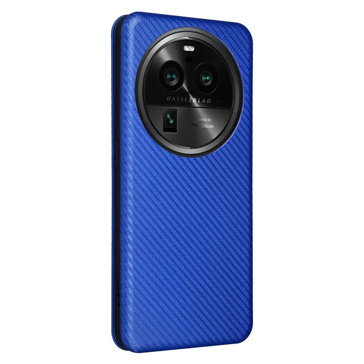 Para Oppo Find X6 Pro Cubierta de teléfono de cuero PU con soporte Textura de fibra de carbono Estuche de teléfono con ranura para tarjeta - Azul