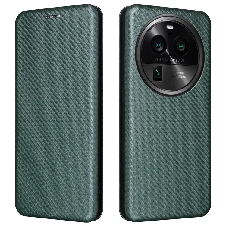Для Oppo Find X6 PU кожаный чехол-подставка Углеродное волокно Текстура Чехол для телефона с отсеком для карты - Зеленый