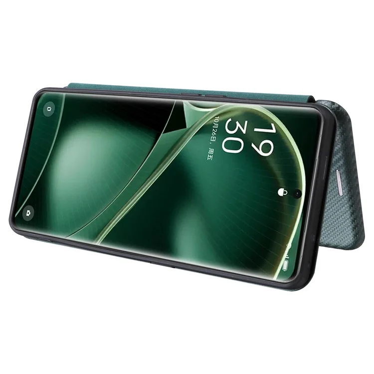Для Oppo Find X6 PU кожаный чехол-подставка Углеродное волокно Текстура Чехол для телефона с отсеком для карты - Зеленый
