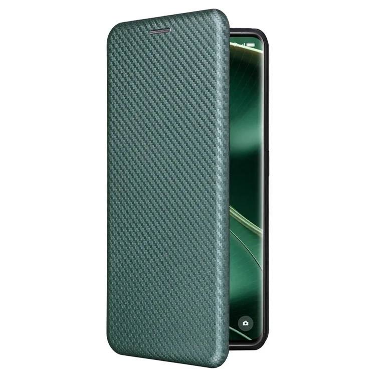 Для Oppo Find X6 PU кожаный чехол-подставка Углеродное волокно Текстура Чехол для телефона с отсеком для карты - Зеленый