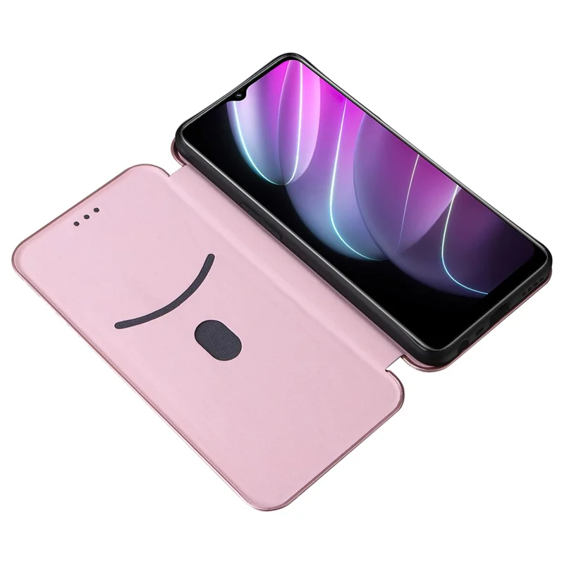 Para Realme V30t / V30 5G Carbon Fiber Texture Phone Case Card Slot Funda de teléfono de piel PU con soporte - Oro Rosa