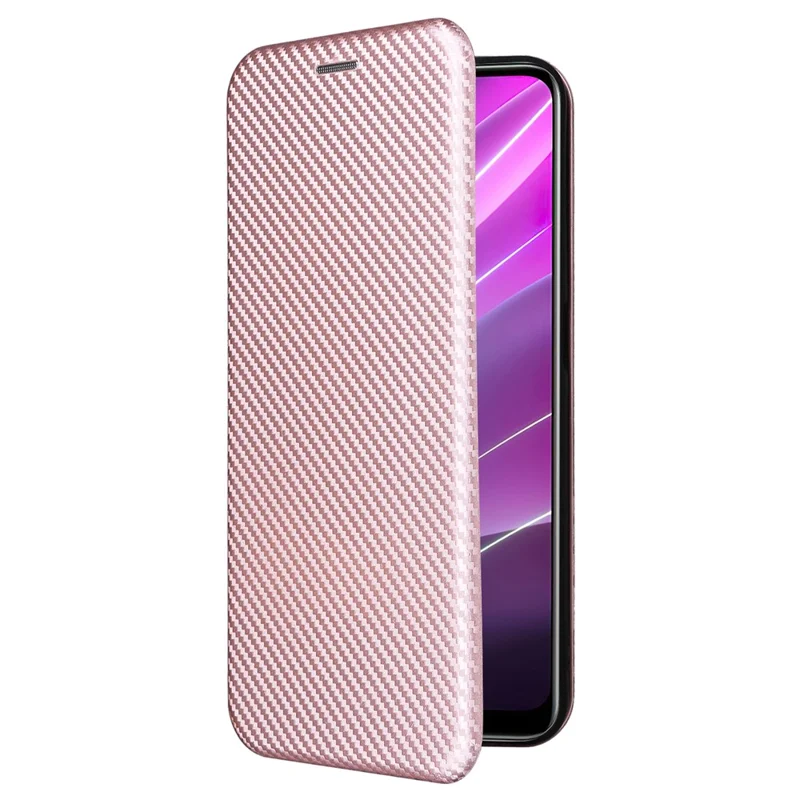 Para Realme V30t / V30 5G Carbon Fiber Texture Phone Case Card Slot Funda de teléfono de piel PU con soporte - Oro Rosa
