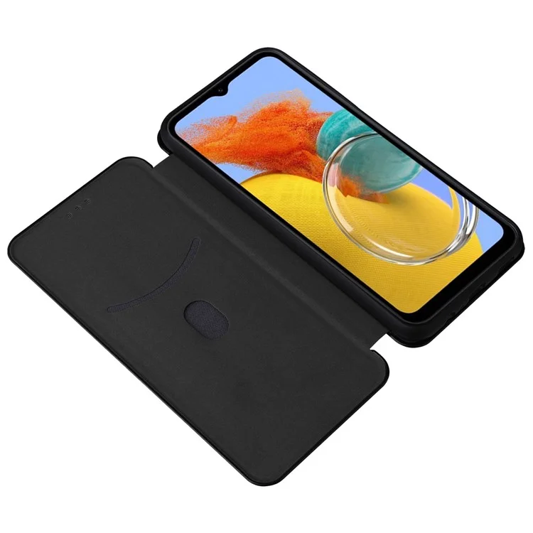 Custodia per telefono per Samsung Galaxy M14 5G Cover TPU+PU Leather Stand Carbon Fiber Texture Case con slot per schede - Nero