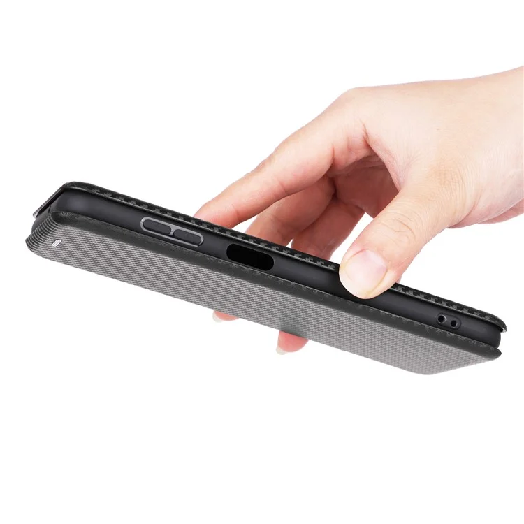 Custodia per telefono per Samsung Galaxy M14 5G Cover TPU+PU Leather Stand Carbon Fiber Texture Case con slot per schede - Nero
