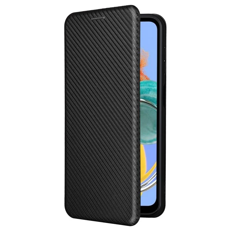Custodia per telefono per Samsung Galaxy M14 5G Cover TPU+PU Leather Stand Carbon Fiber Texture Case con slot per schede - Nero
