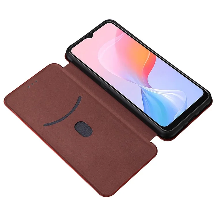 Für Blackview A85 Carbon Fiber Texture Phone Case Leather Flip Stand Cover mit Kartenfach, Ständer - Braun