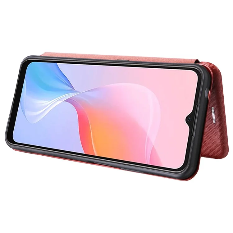 Für Blackview A85 Carbon Fiber Texture Phone Case Leather Flip Stand Cover mit Kartenfach, Ständer - Braun