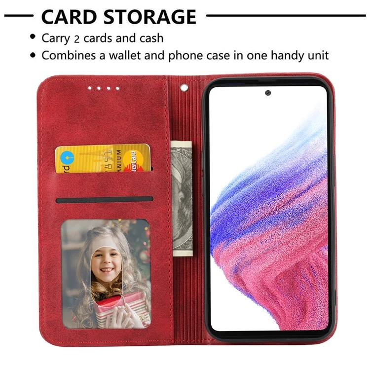 Phone Case for Samsung Galaxy A24 4G (162.1 x 77.6 x 8.3mm) , Imprinted Rhombus Pattern Wallet Calf Texture PU Leather Stand Phone Cover - Red