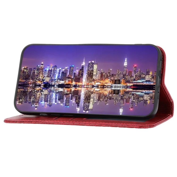 Phone Case for Samsung Galaxy A24 4G (162.1 x 77.6 x 8.3mm) , Imprinted Rhombus Pattern Wallet Calf Texture PU Leather Stand Phone Cover - Red