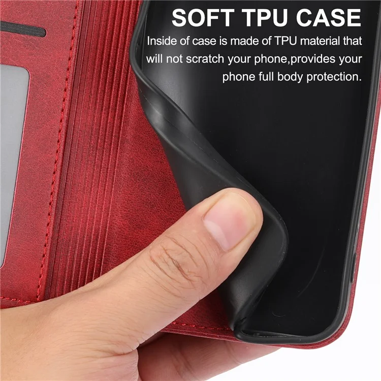 Phone Case for Samsung Galaxy A24 4G (162.1 x 77.6 x 8.3mm) , Imprinted Rhombus Pattern Wallet Calf Texture PU Leather Stand Phone Cover - Red