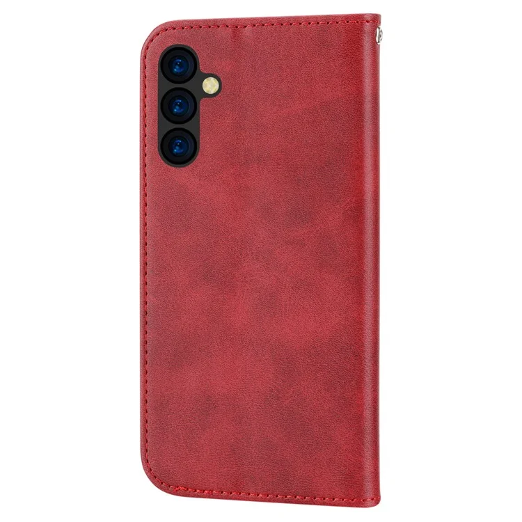 Phone Case for Samsung Galaxy A24 4G (162.1 x 77.6 x 8.3mm) , Imprinted Rhombus Pattern Wallet Calf Texture PU Leather Stand Phone Cover - Red