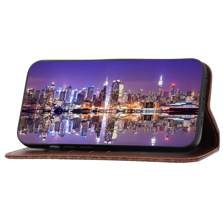 Для Samsung Galaxy M14 5G Imprinted Rhombus Pattern Phone Shell Calf Texture PU Leather Stand Phone Case - Brown