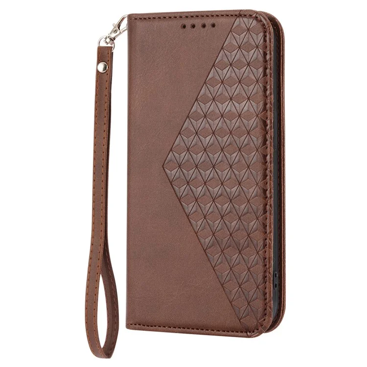 Для Samsung Galaxy M14 5G Imprinted Rhombus Pattern Phone Shell Calf Texture PU Leather Stand Phone Case - Brown