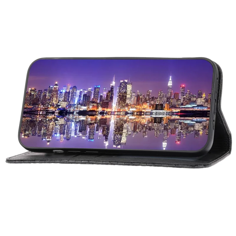 Calf Texture Phone Case for Sony Xperia 1 V , Imprinted Rhombus Pattern PU Leather Stand Phone Cover - Black
