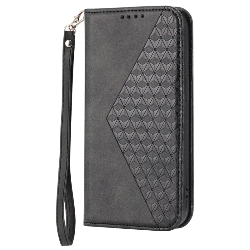 Calf Texture Phone Case for Sony Xperia 1 V , Imprinted Rhombus Pattern PU Leather Stand Phone Cover - Black