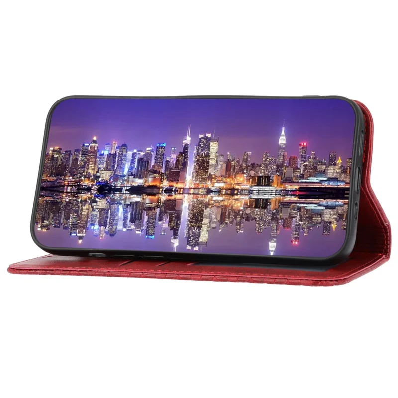 Calf Texture Phone Case for Sony Xperia 1 V , Imprinted Rhombus Pattern PU Leather Stand Phone Cover - Red