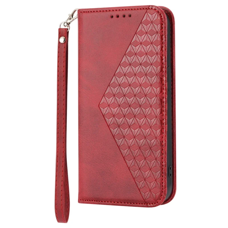 Calf Texture Phone Case for Sony Xperia 1 V , Imprinted Rhombus Pattern PU Leather Stand Phone Cover - Red