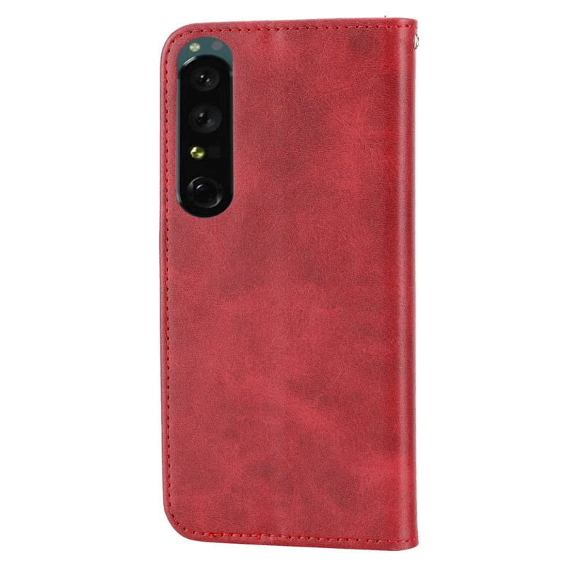 Calf Texture Phone Case for Sony Xperia 1 V , Imprinted Rhombus Pattern PU Leather Stand Phone Cover - Red