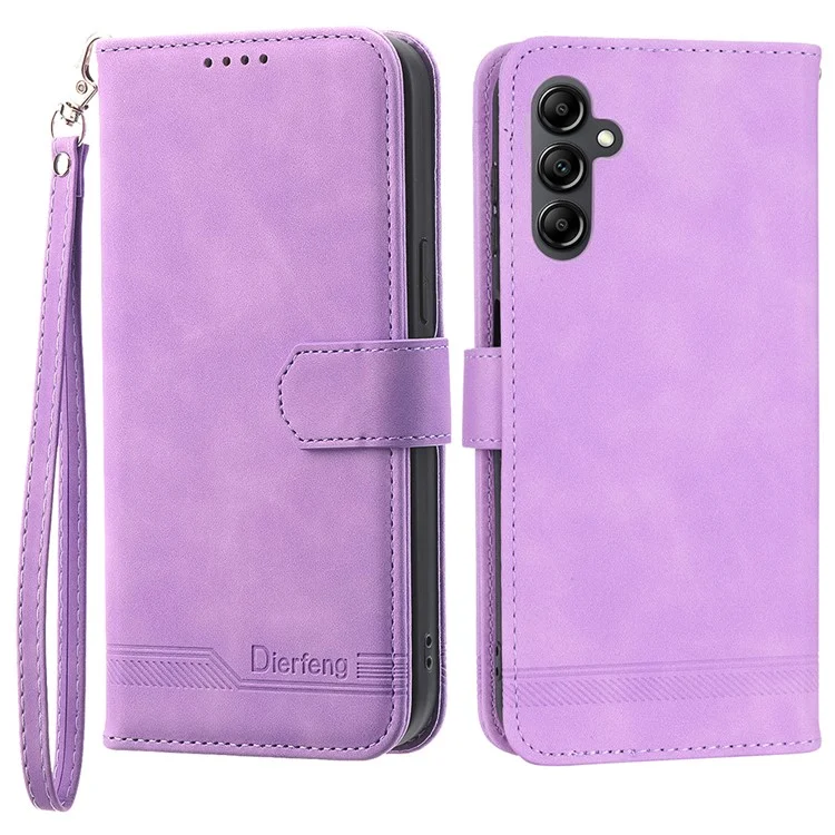 DIERFENG DF-03 Pour Samsung Galaxy A24 4G (162,1 x 77,6 x 8,3 mm) Étui en cuir avec lignes gravées Housse de téléphone avec support de portefeuille - Violet