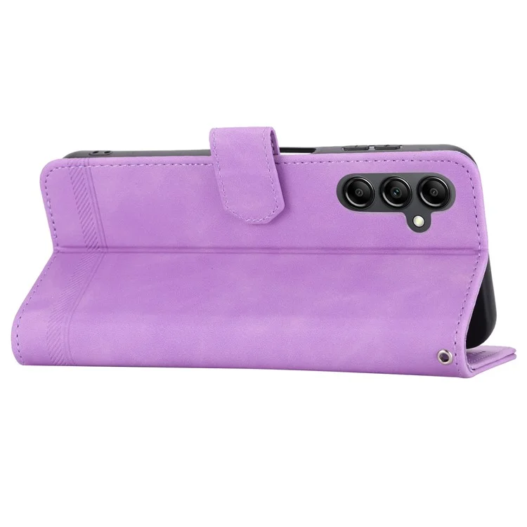 DIERFENG DF-03 Pour Samsung Galaxy A24 4G (162,1 x 77,6 x 8,3 mm) Étui en cuir avec lignes gravées Housse de téléphone avec support de portefeuille - Violet