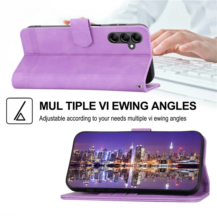 DIERFENG DF-03 Pour Samsung Galaxy A24 4G (162,1 x 77,6 x 8,3 mm) Étui en cuir avec lignes gravées Housse de téléphone avec support de portefeuille - Violet