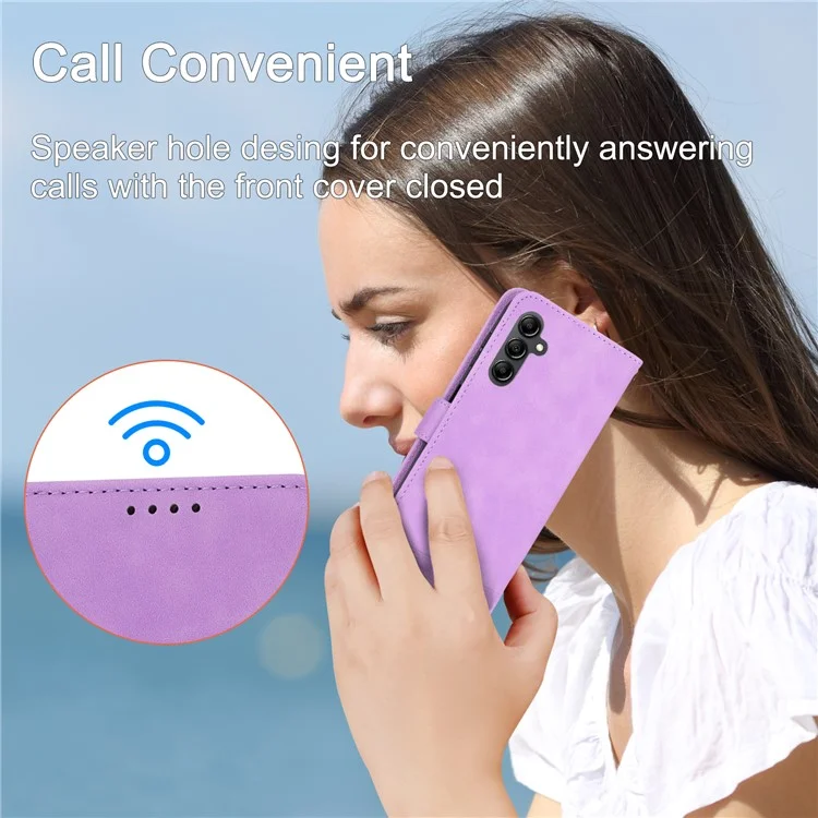DIERFENG DF-03 Pour Samsung Galaxy A24 4G (162,1 x 77,6 x 8,3 mm) Étui en cuir avec lignes gravées Housse de téléphone avec support de portefeuille - Violet