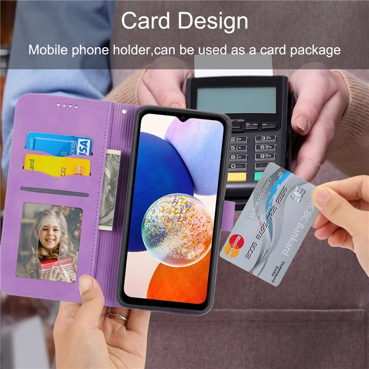DIERFENG DF-03 Pour Samsung Galaxy A24 4G (162,1 x 77,6 x 8,3 mm) Étui en cuir avec lignes gravées Housse de téléphone avec support de portefeuille - Violet