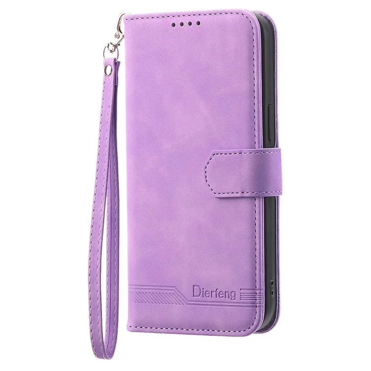 DIERFENG DF-03 Pour Samsung Galaxy A24 4G (162,1 x 77,6 x 8,3 mm) Étui en cuir avec lignes gravées Housse de téléphone avec support de portefeuille - Violet