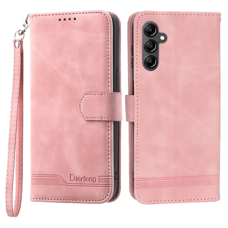 DIERFENG DF-03 Per Samsung Galaxy M14 5G Custodia Portafoglio Telefono con Linee Impresse Pelle Flip Cover con Supporto - Rosa