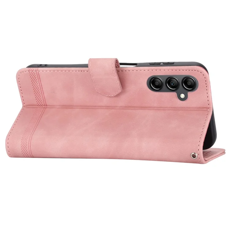 DIERFENG DF-03 Per Samsung Galaxy M14 5G Custodia Portafoglio Telefono con Linee Impresse Pelle Flip Cover con Supporto - Rosa