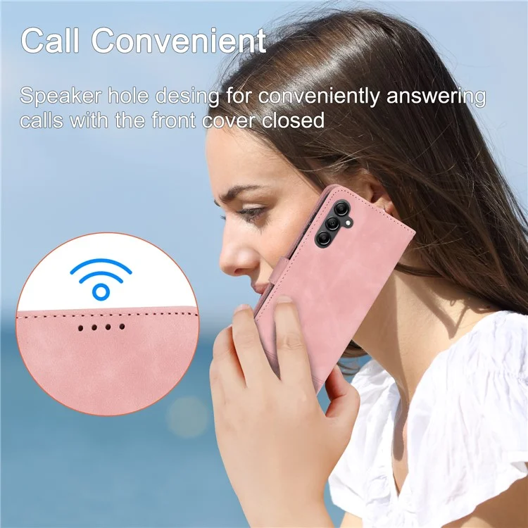 DIERFENG DF-03 Per Samsung Galaxy M14 5G Custodia Portafoglio Telefono con Linee Impresse Pelle Flip Cover con Supporto - Rosa