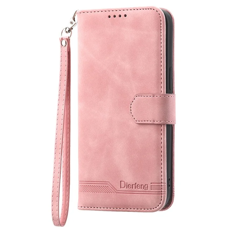DIERFENG DF-03 Per Samsung Galaxy M14 5G Custodia Portafoglio Telefono con Linee Impresse Pelle Flip Cover con Supporto - Rosa
