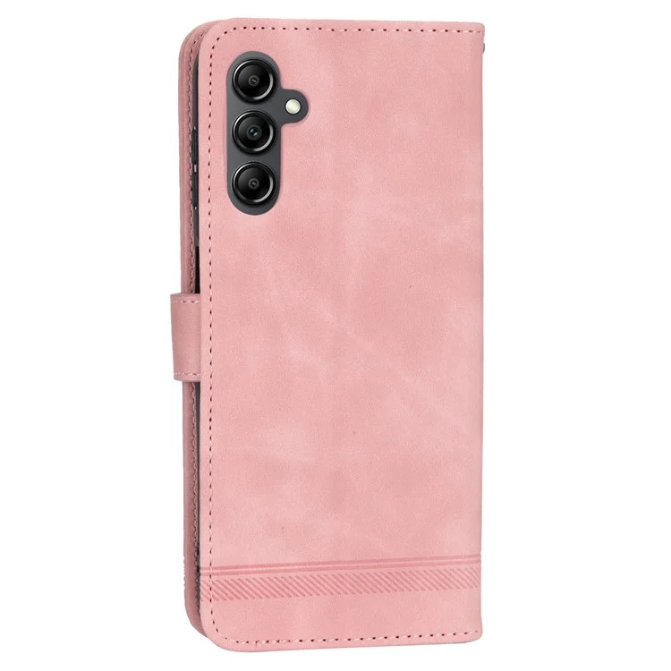 DIERFENG DF-03 Per Samsung Galaxy M14 5G Custodia Portafoglio Telefono con Linee Impresse Pelle Flip Cover con Supporto - Rosa