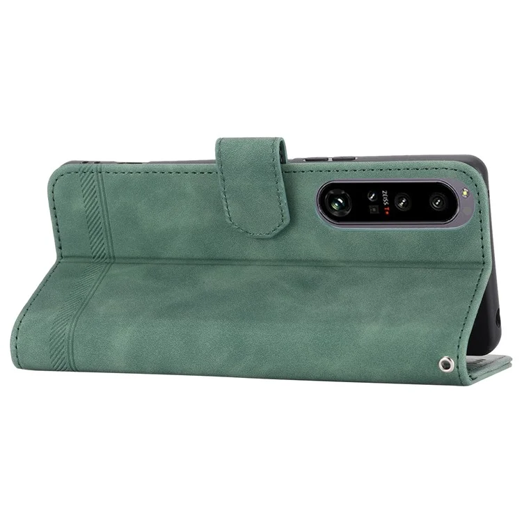 DIERFENG DF-03 For Sony Xperia 1 V Shockproof Case Lines Imprinted Phone Case Leather Flip Cover with Stand - Green