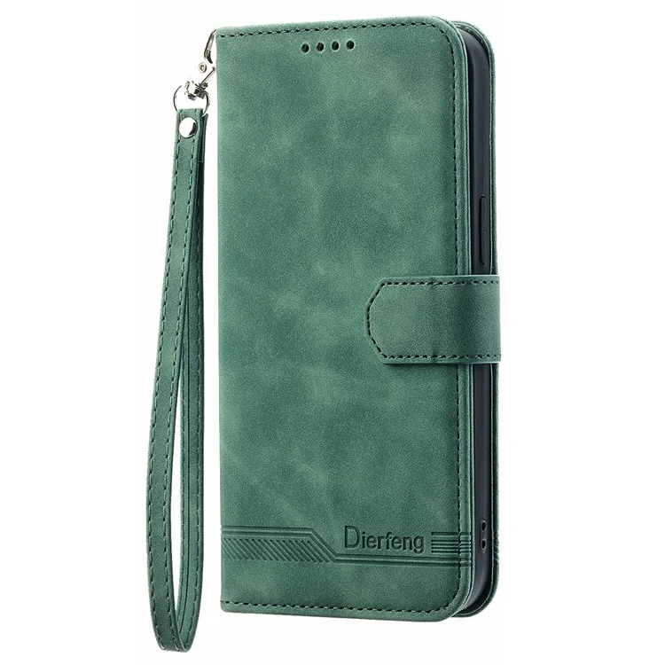DIERFENG DF-03 For Sony Xperia 1 V Shockproof Case Lines Imprinted Phone Case Leather Flip Cover with Stand - Green