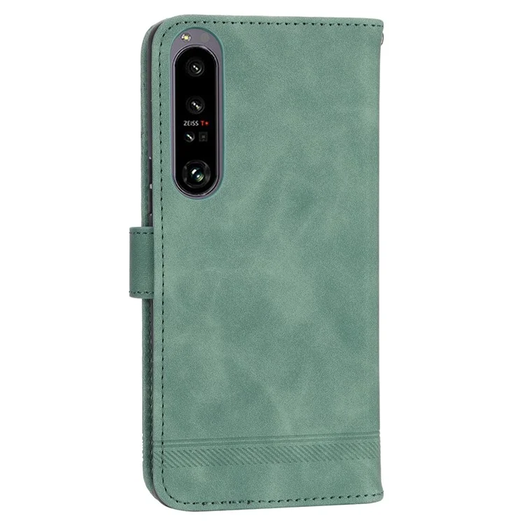 DIERFENG DF-03 For Sony Xperia 1 V Shockproof Case Lines Imprinted Phone Case Leather Flip Cover with Stand - Green