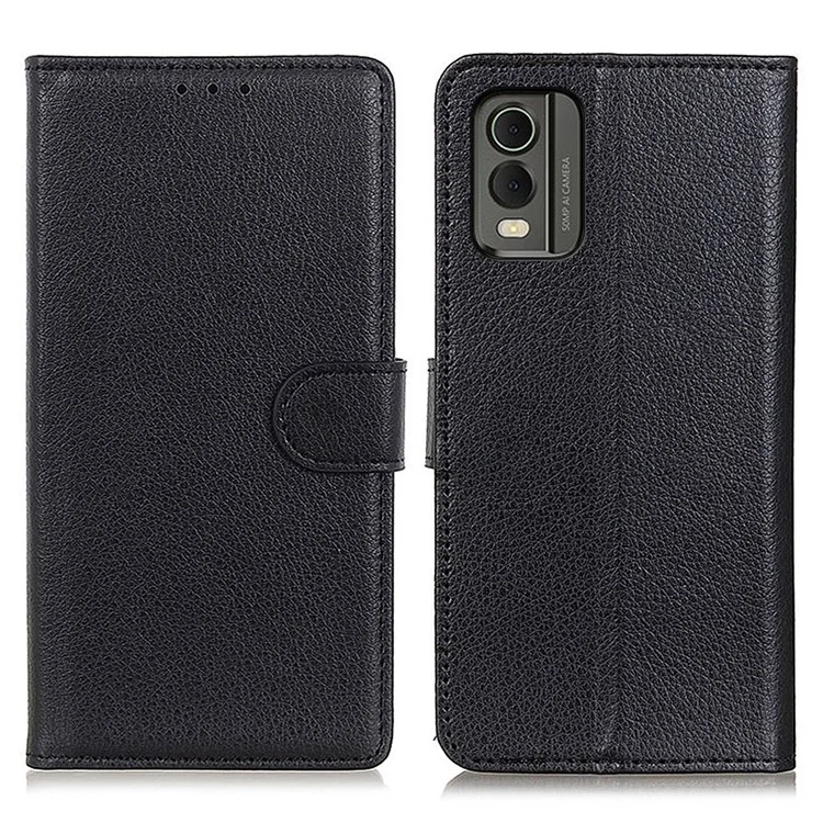 Carteira Suporte de Telefone para Nokia C32, Capa de Telefone de Couro PU + TPU Textura de Litxi - Preta